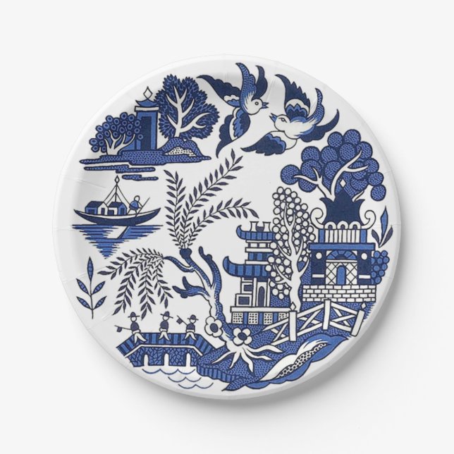 Classic Blue Willow China Design Paper Plate (Front)