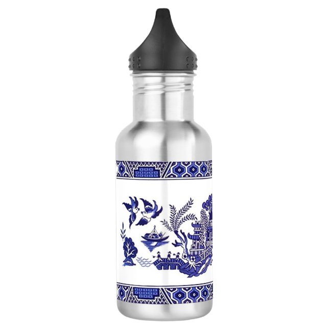 Classic Blue Willow Design 532 Ml Water Bottle (Left)