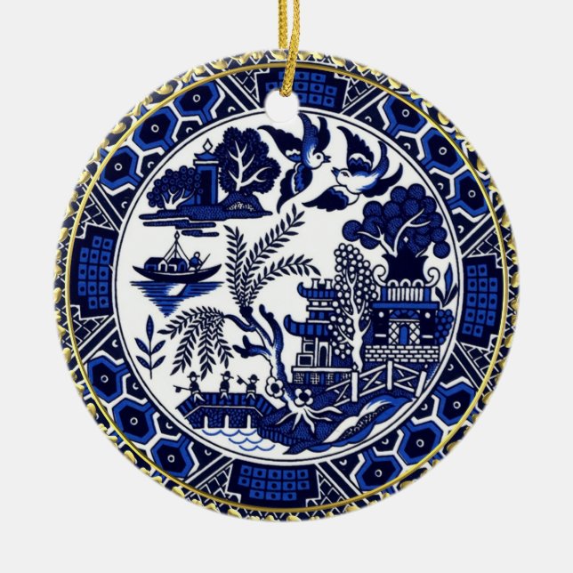 Classic Blue Willow Design Christmas Ornament (Front)
