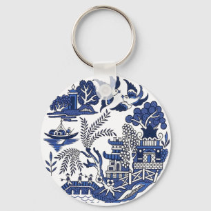 Classic Blue Willow Design Key Ring