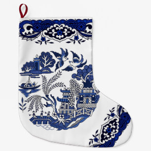 Classic Blue Willow Design Large Christmas Stocking