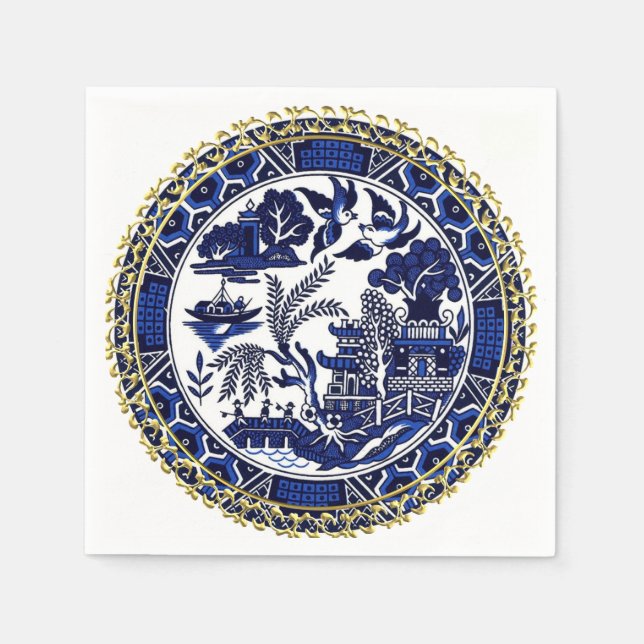 Classic Blue Willow Design Paper Napkins (Front)