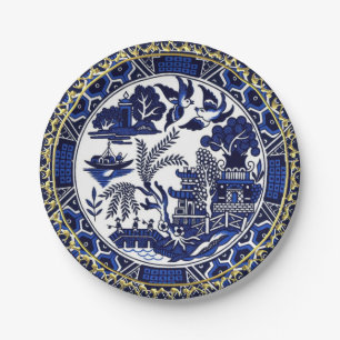 Classic Blue Willow Design Paper Plates