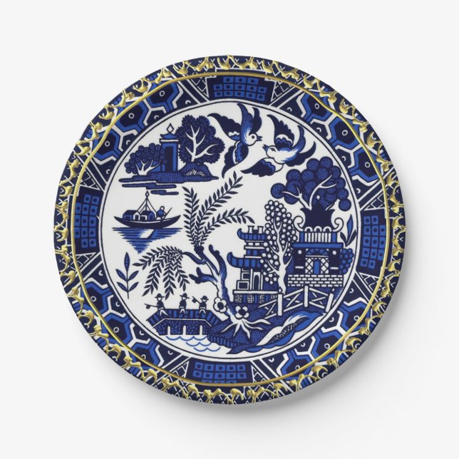 Classic Blue Willow Design Paper Plates (Front)