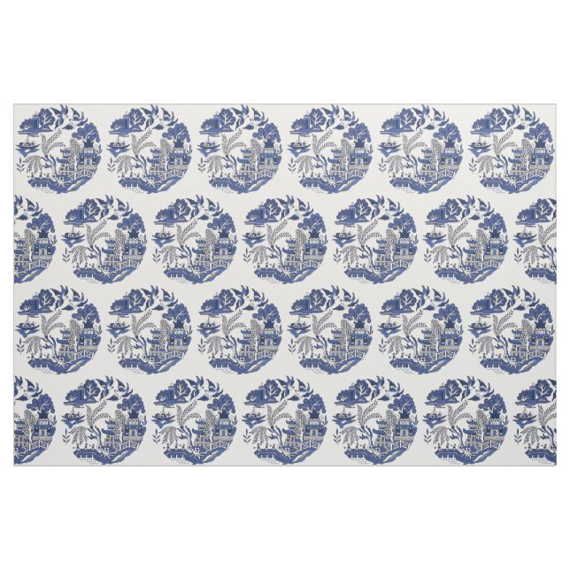 Classic Blue Willow Tiled Design Fabric (Fat Quarter)