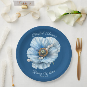 Classic Blue with Giant Blue Poppy Bridal Shower Paper Plate
