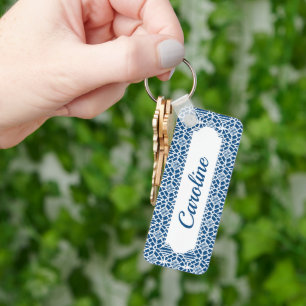 Classic Blue With White Crochet Lace Pattern Keych Key Ring
