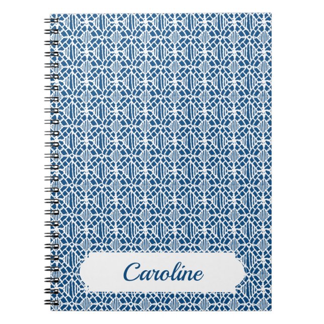 Classic Blue With White Crochet Lace Pattern Notebook (Front)