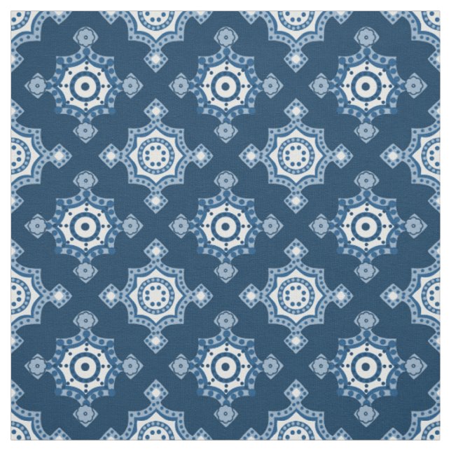 Classic Blues and White Motif Large Repeat  Fabric (Swatch)