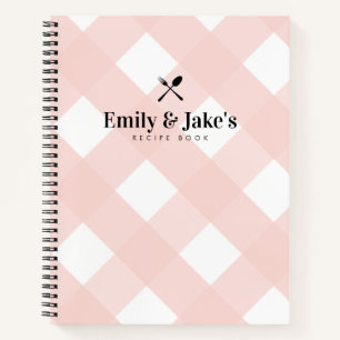 Classic Blush Gingham Couples Name Recipe Journal