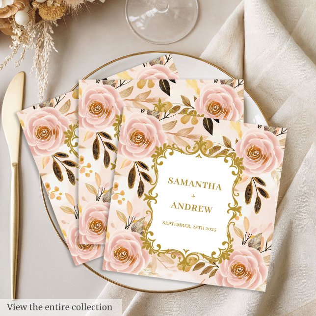 Classic Blush Gold Wedding Paper Napkins (Classic Blush Gold Wedding Paper Napkins)