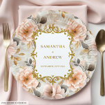 Classic Blush Gold Wedding Paper Plates<br><div class="desc">Serve your guests in style with these wedding paper plates featuring lush blush and gold boho flowers. Designed in a soft watercolor style, they bring elegance, romance, and charm to your wedding reception, rehearsal dinner, bridal shower, or engagement party. These customisable wedding plates can be personalised with your names, initials,...</div>