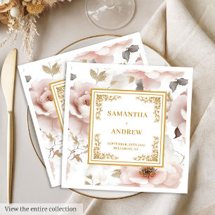 Classic blush ivory gold floral wedding napkins