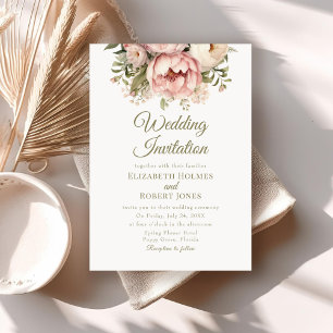 Classic Blush & Peach Peony Wedding Invitation