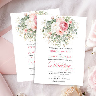 Classic Blush Peonies Greenery Gold Wedding Invite