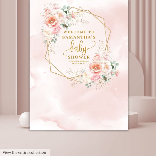 Classic blush pink floral baby shower backdrop tapestry (Classic blush pink floral baby shower backdrop)