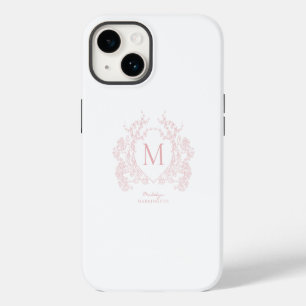Classic Blush Pink Floral Crest Monogram iPhone 14 Case