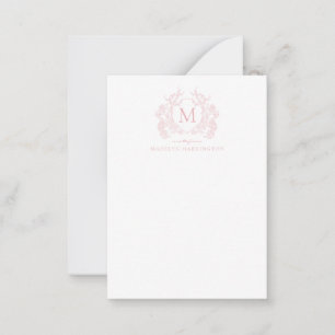 Classic Blush Pink Floral Vintage Crest Monogram Card