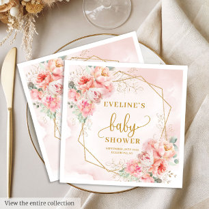 Classic blush pink florals baby shower luncheon  napkin