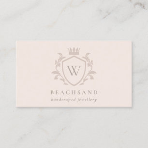 Classic Blush Pink Monogram Floral Crown Crest Business Card