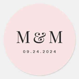 Classic Blush Pink Monogram Typography Wedding Round Sticker