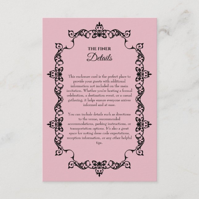 Classic Blush Pink Ornately Framed Wedding Enclosure Card (Front)