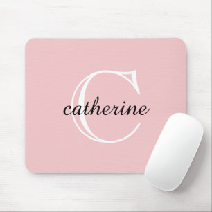 Classic Blush Pink Script Monogram Mouse Pad