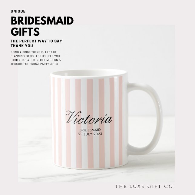 Classic Blush Pink Stripes Be My Bridesmaid Mug (Creator Uploaded)