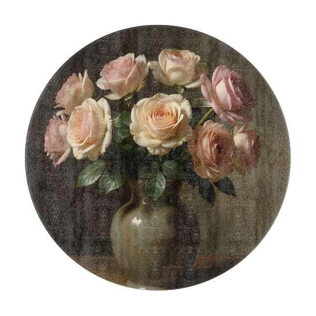 Classic Blush Rose Bouquet Still Life Cutting Board (Front)