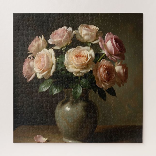Classic Blush Rose Bouquet Still Life Jigsaw Puzzle (Vertical)