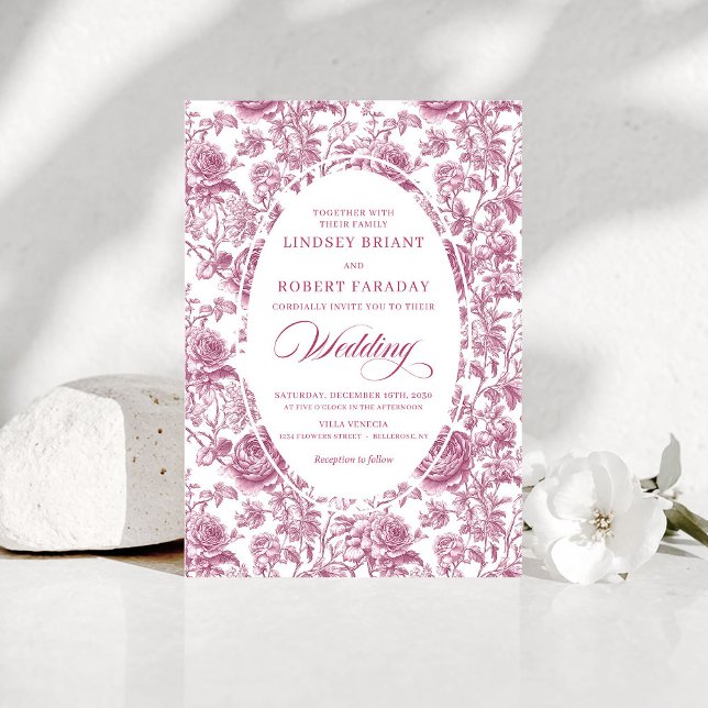 Classic Blush Rose Toile Floral Wedding Invitation (Classic Blush Rose Toile Floral Wedding Invitation)