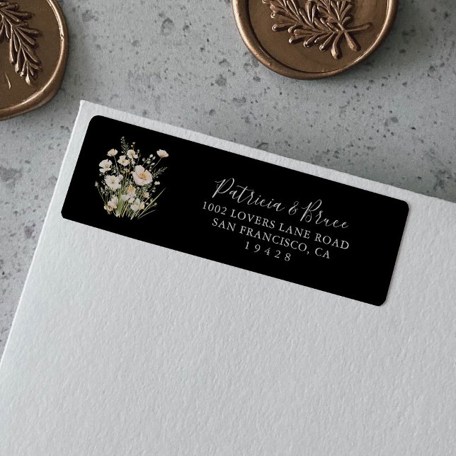 Classic Blush Wildflower Black Return Address  (Creator Uploaded)