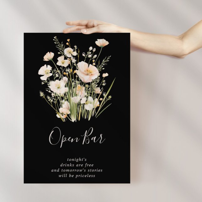 Classic Blush Wildflower Black Wedding Open Bar  Poster (Creator Uploaded)