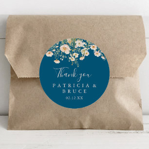Classic Blush Wildflower Thank You Wedding Favor Classic Round Sticker