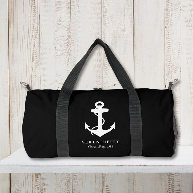 Classic Boat Anchor Monogram Black Duffle Bag (Creator Uploaded)