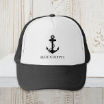Classic Boat Anchor Monogram Black Trucker Hat<br><div class="desc">Nautical-themed black hat featuring an illustration of a classic anchor and your boat's name in simple typography.</div>