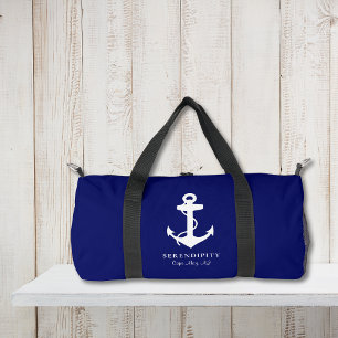 Classic Boat Anchor Monogram Navy Blue Duffle Bag