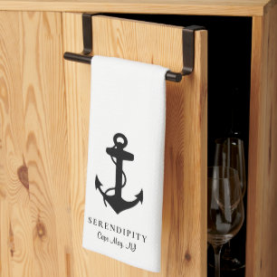 Classic Boat Anchor Monogram Tea Towel