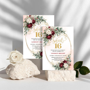 Classic Bohemian Burgundy Floral Eucalyptus Sweet Invitation