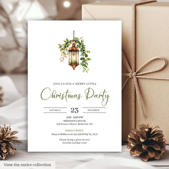 Classic Bohemian Earthy Watercolor Christmas Party Invitation (Classic Bohemian Earthy Watercolor Christmas Party Card)