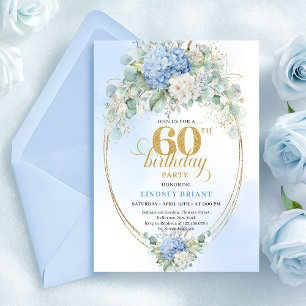 Classic Bohemian Pastel Blue Flowers 60th Birthday Invitation