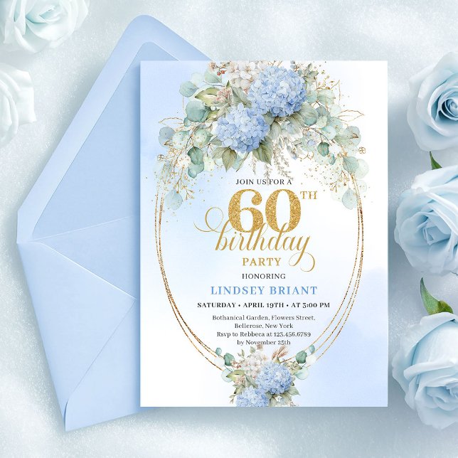 Classic Bohemian Soft Blue Greenery 60th Birthday Invitation (Classic Bohemian Soft Blue Greenery 60th Birthday)