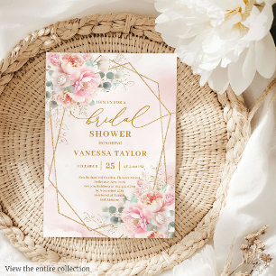 Classic Boho Blush Pink Gold Frame Bridal Shower  Invitation