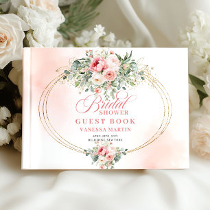 Classic Boho Blush Roses Bridal Shower Guest Book