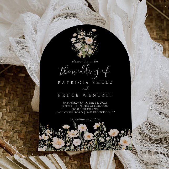 Classic Boho Blush Wildflower Black The Wedding Of Invitation (Creator Uploaded)