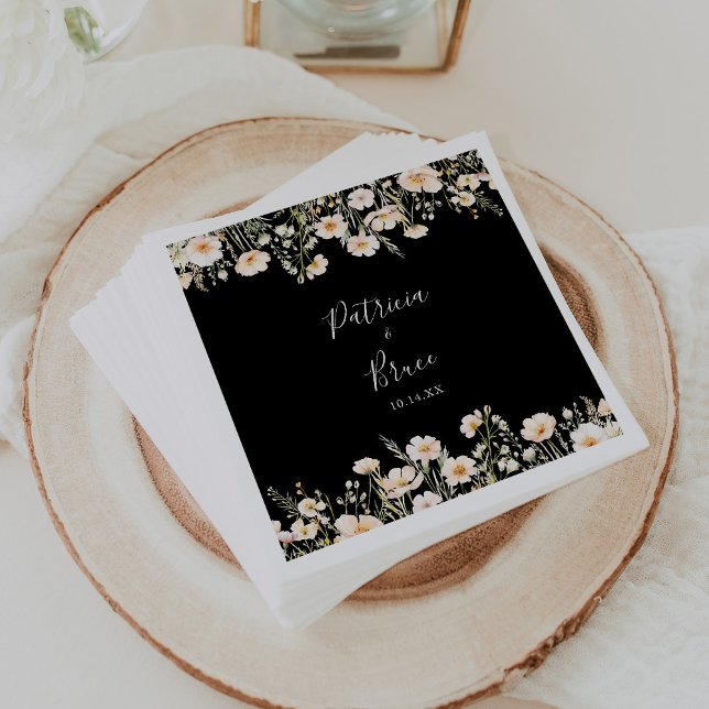 Classic Boho Blush Wildflower Black Wedding Napkin (Creator Uploaded)