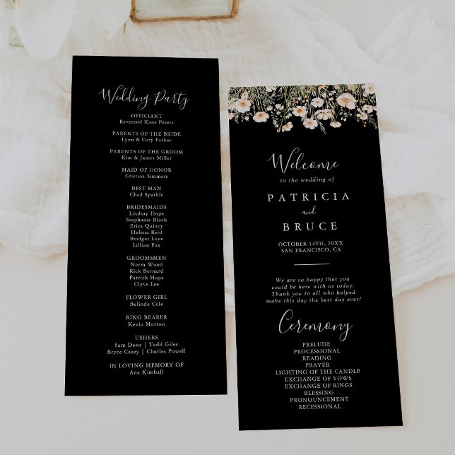 Classic Boho Blush Wildflower Black Wedding  Programme (Creator Uploaded)