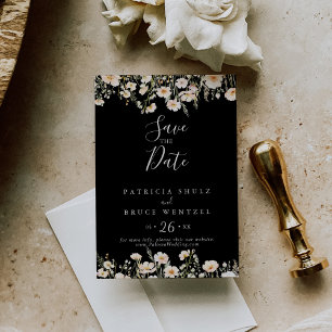 Classic Boho Blush Wildflower Black Wedding Save The Date