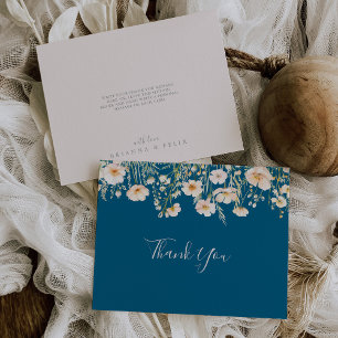 Classic Boho Blush Wildflower Flat Wedding Thank You Card