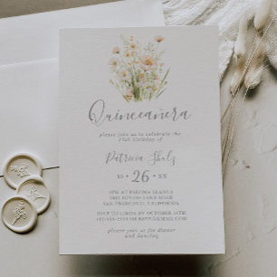 Classic Boho Blush Wildflower Quinceañera Invitation